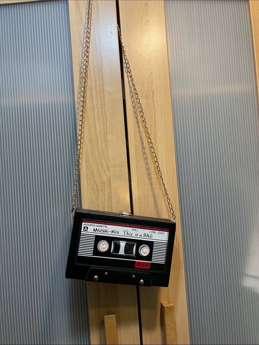 Retro Cassette Tape Crossbody Bag in Black